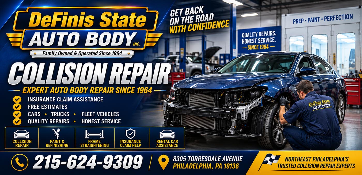 Collision Repair Somerton 19116 auto body shop serving Bustleton 19115, Parkwood 19154 and Northeast Philadelphia with dent repair, bumper replacement, paint matching, frame straightening and insurance claim assistance for cars, trucks and fleet vehicles.